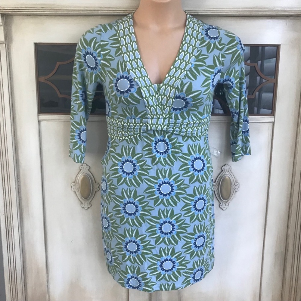 EUC Green and Blue Floral Boden Stretch Jersey Dress | Size 4R
